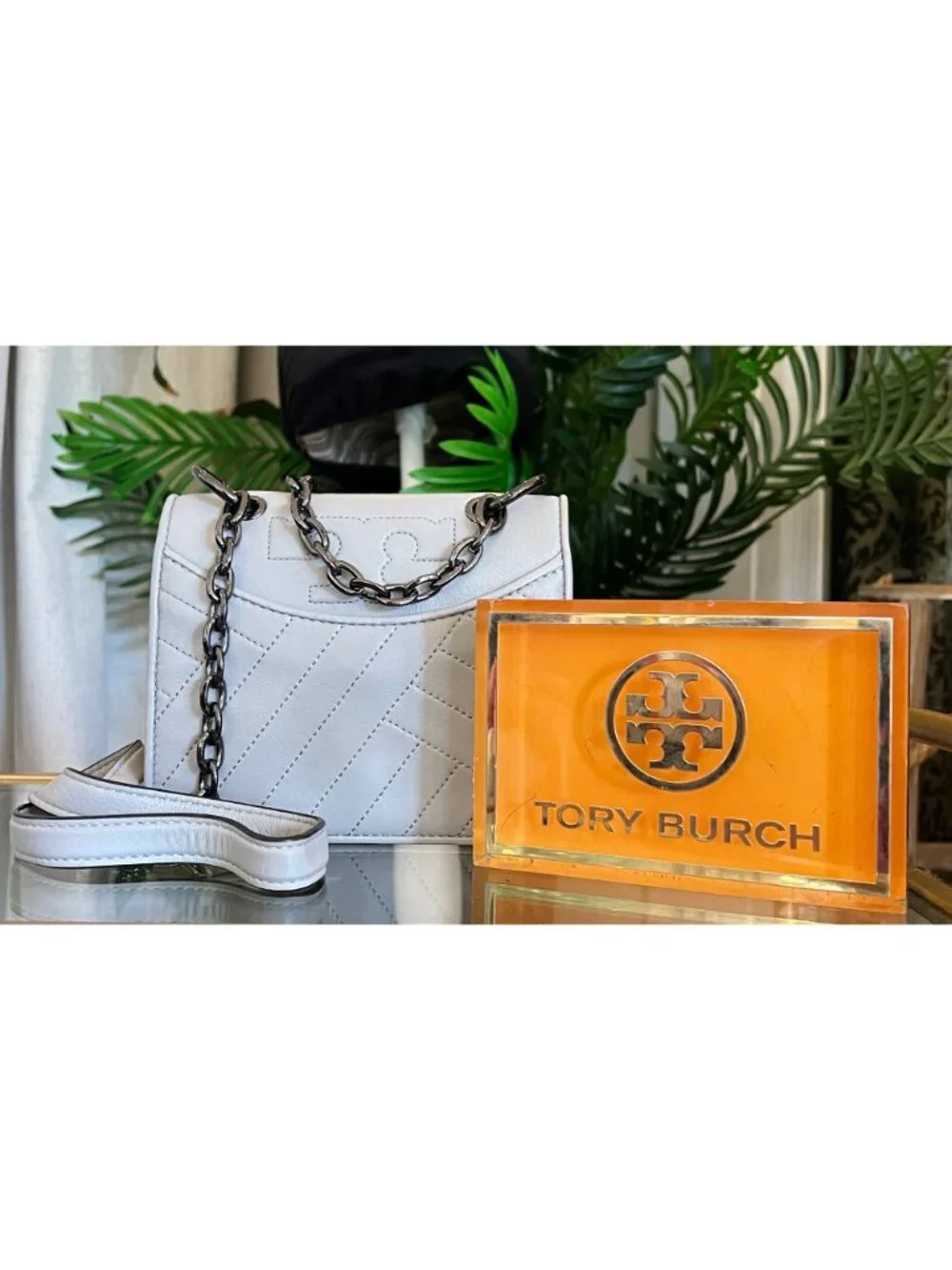 RARE!! Authentic Tory Burch Grey and Gun Metal Small Fleming Shoulder Bag